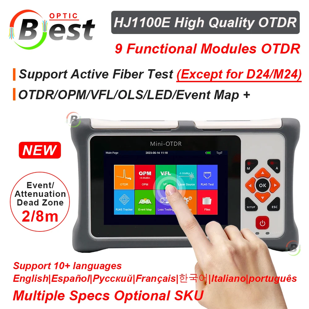 

Mini OTDR 26/24dB Active Live Fiber Optic Reflectometer Touch Screen VFL OLS OPM Event Map Ethernet Cable Tester