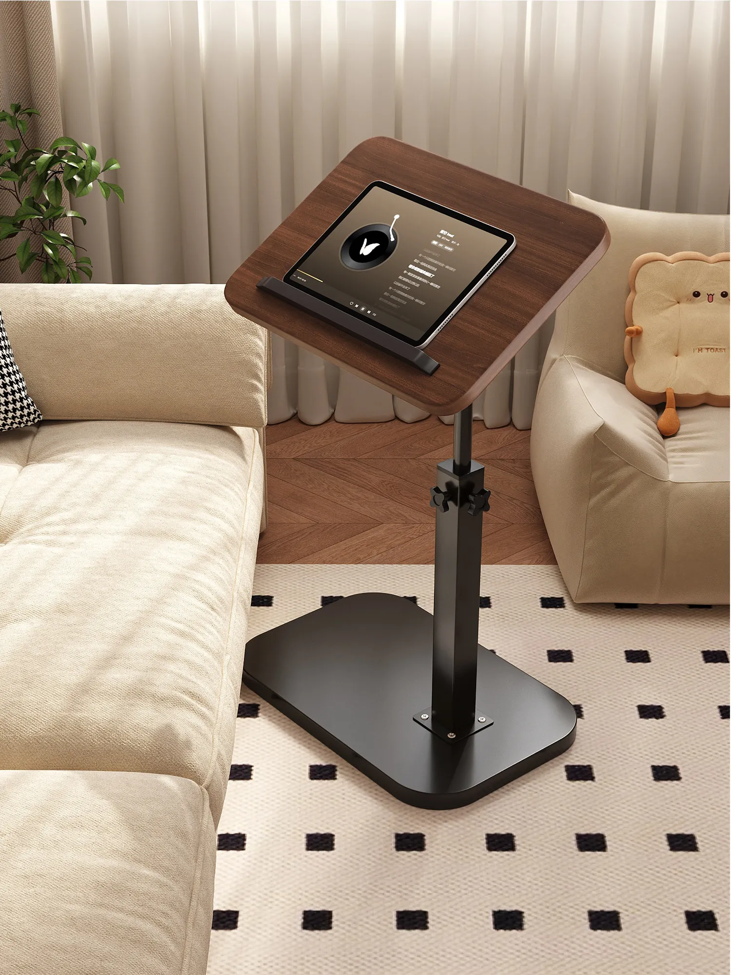 Height Adjustable Side Table Movable Mini Sofa End Table Bedside Storage Shelf for Living Room Bedroom Home
