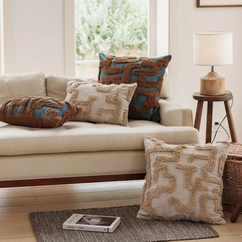 Retro Brown Tufted Pillows Geometric Cushion Case Luxury High Quality Decorative Pillow Cover For Sofa Chair Home Decorations