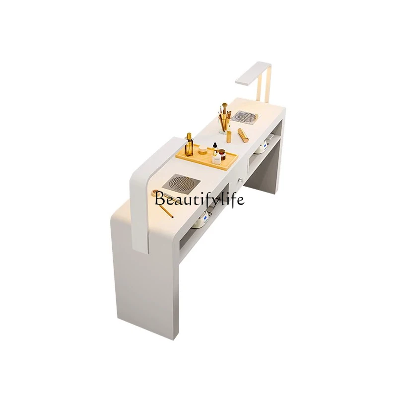 

Cream French Nail Table With Lamp Glamour Design European Nail Table Modern Simple Mesa De Manicurista Beauty Salon Furniture