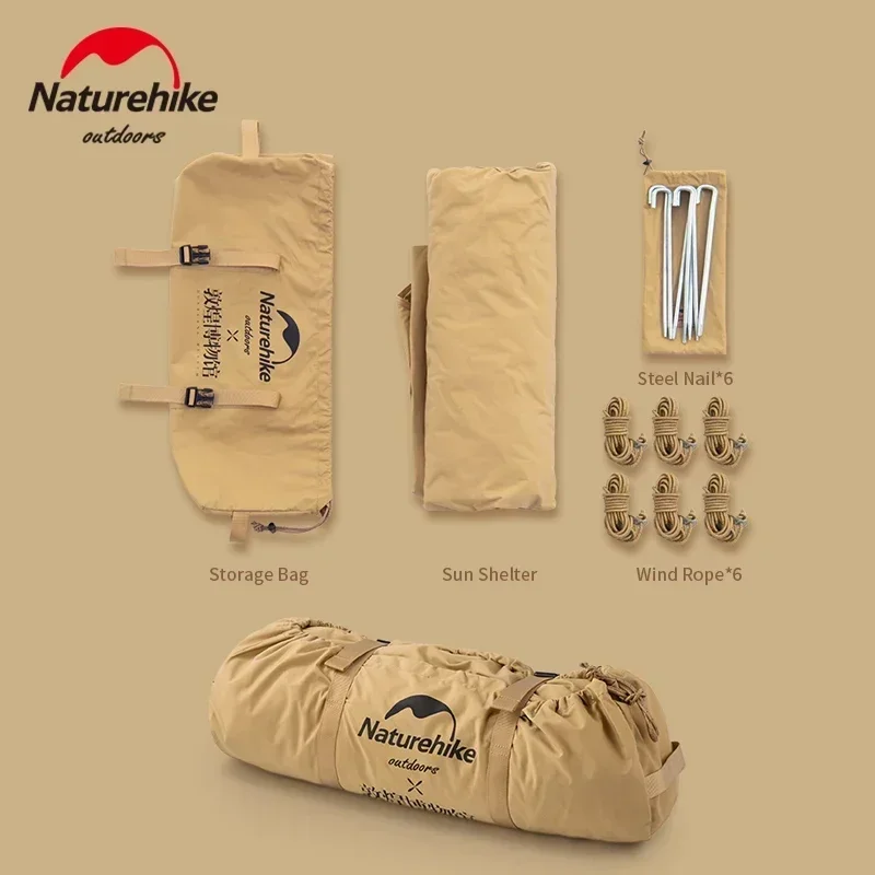 Naturehike x Dunhuang Joint Large Space 12㎡ Cotton Fabric Sun Shelter 4-6 Persons Outdoor Sunscreen Rainproof Sunshade 3.9kg