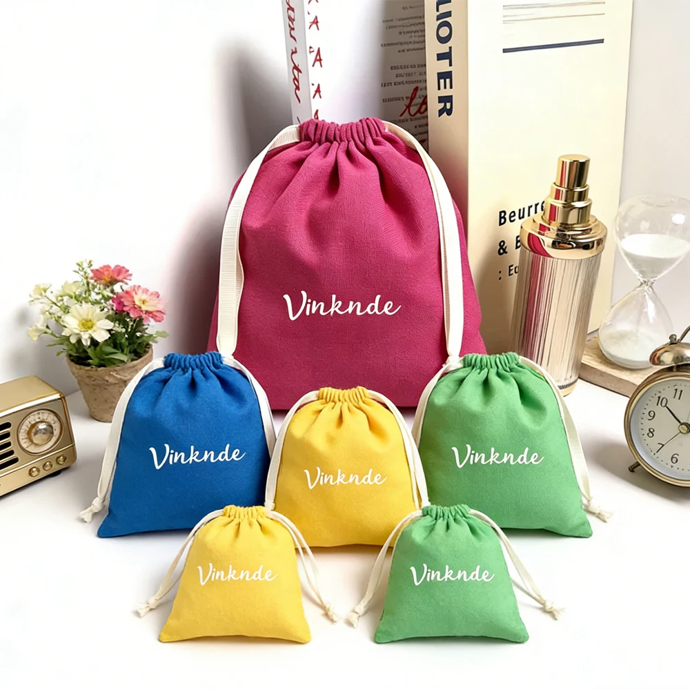 

50Pcs Personalized Logo Jewelry Thick Cotton Drawstring Bag Gift Pouches for Earrings Studs Rings Necklace Pendant Dust Pouches