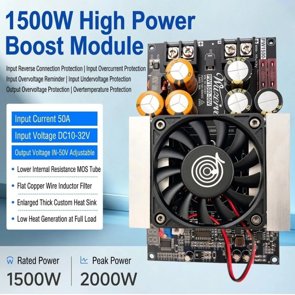 for Audio Amplifier PW1500 Boost Power Supply DC10-32V To 24V-50V Adjustable 50A Low Ripple Full Power with Multiple Protection