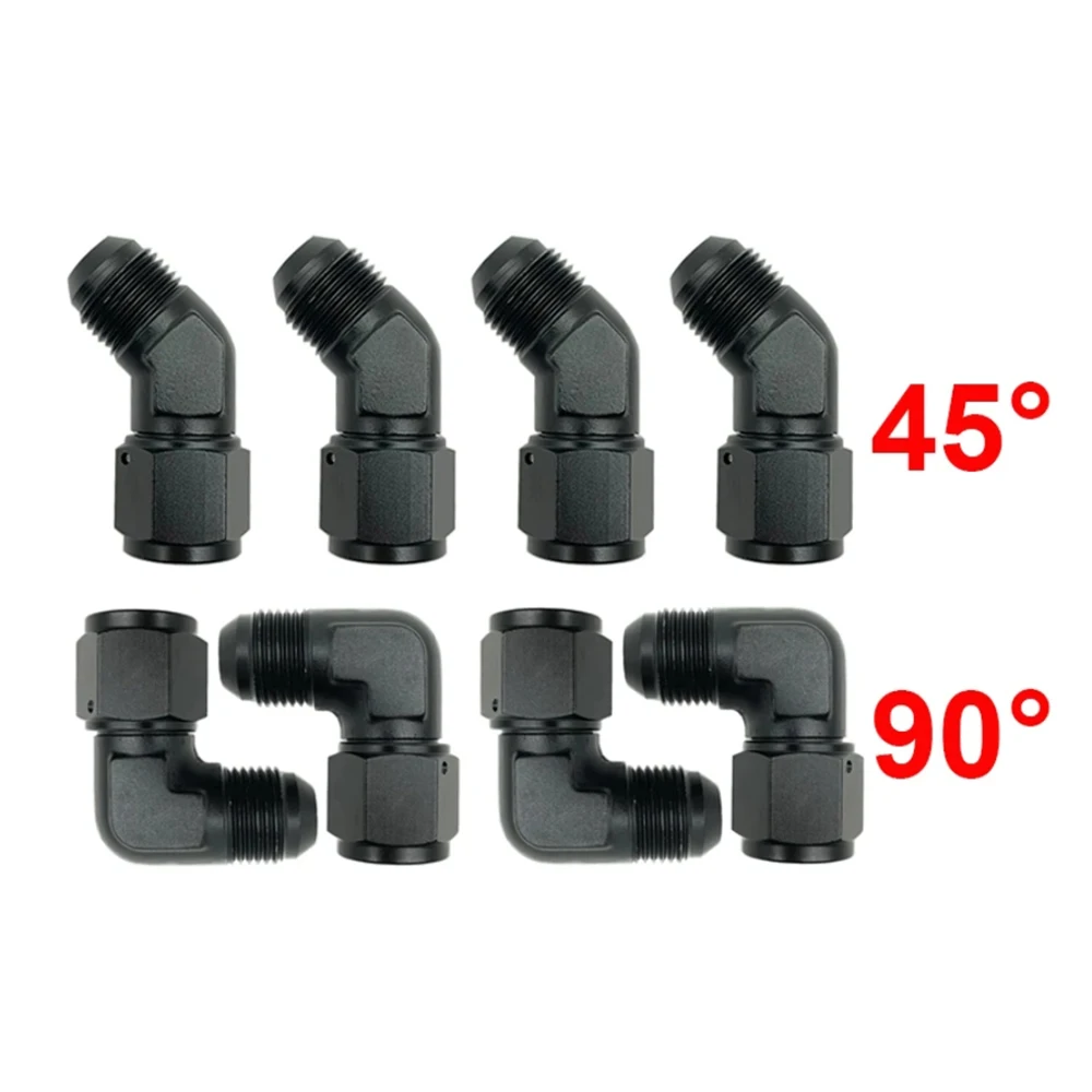 Black female to male 45 degree and 90 degree rotating hose adapter made of aluminum alloy AN3~AN16