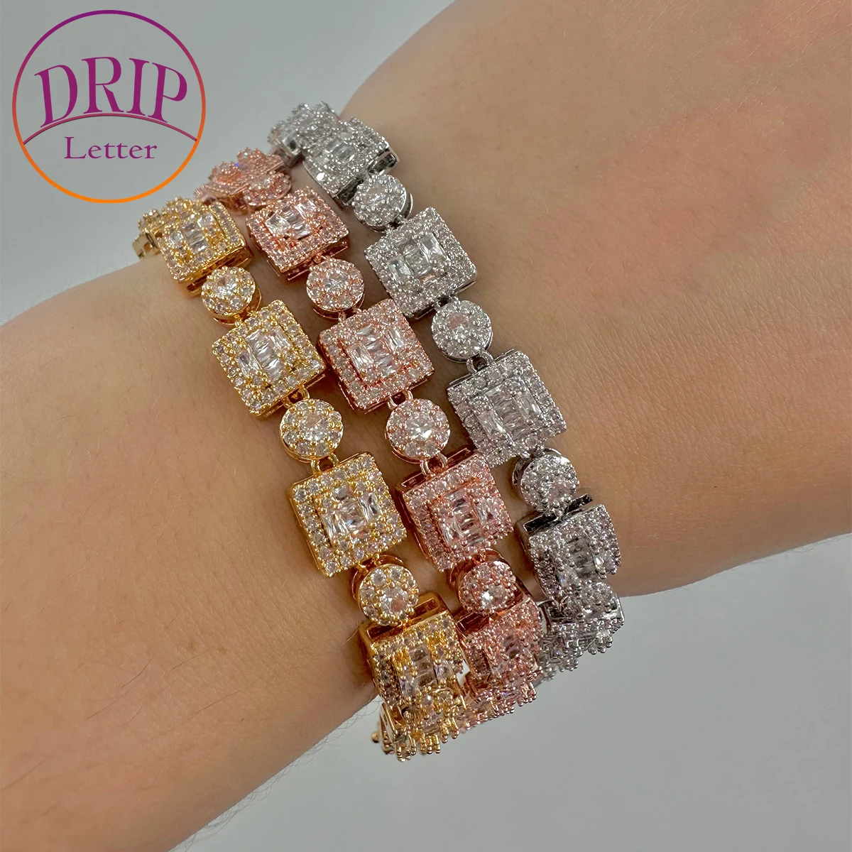 

Drip Letter Icon Tennis Bracelet for Men Micro Pave Prong Setting Cubic Zirconia Hip Hop Jewelry