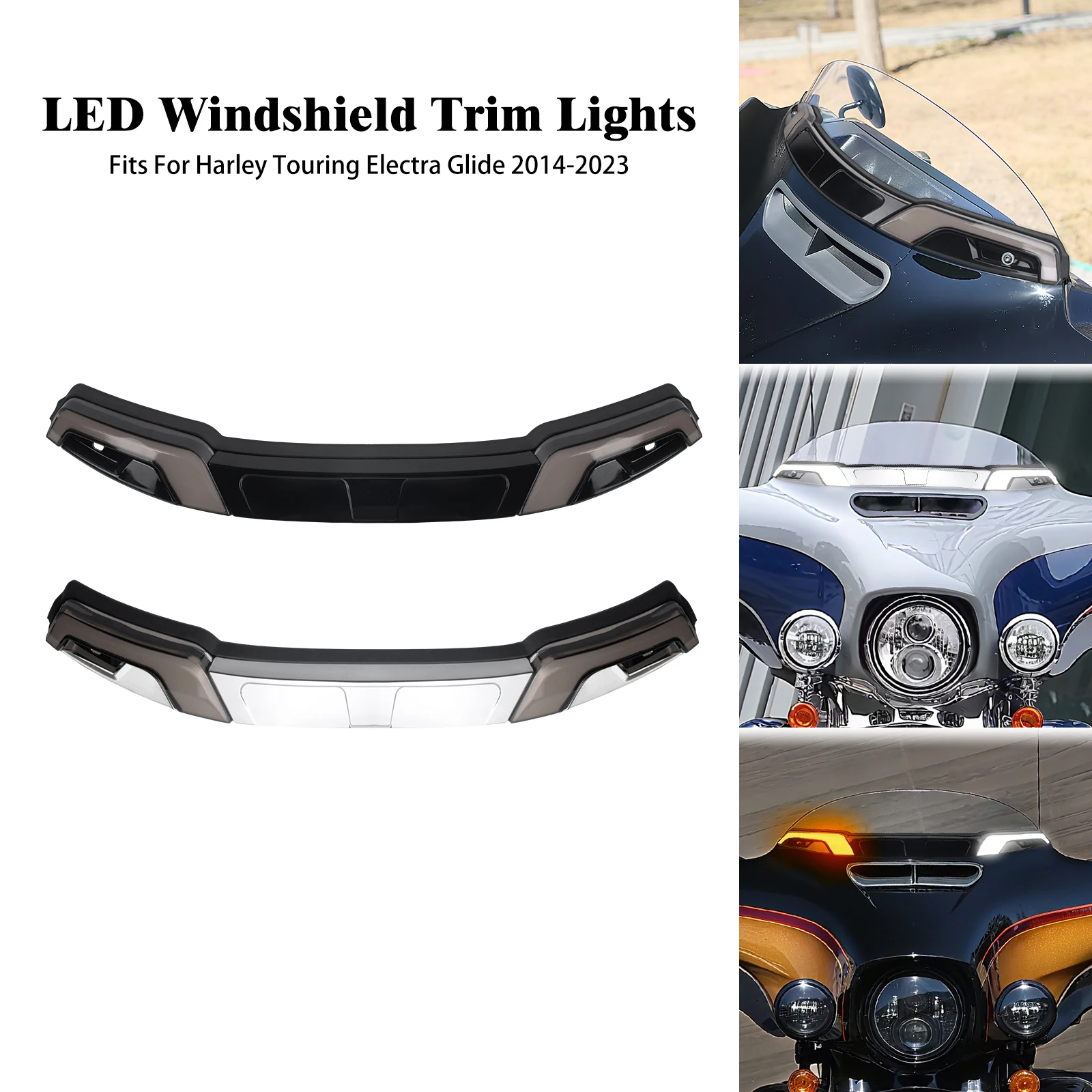 

Motorcycle Windshield Trim Turn Signal LED Lights For Harley Touring Street Glide Electra Street Road King 2014-2025 Tri Glide
