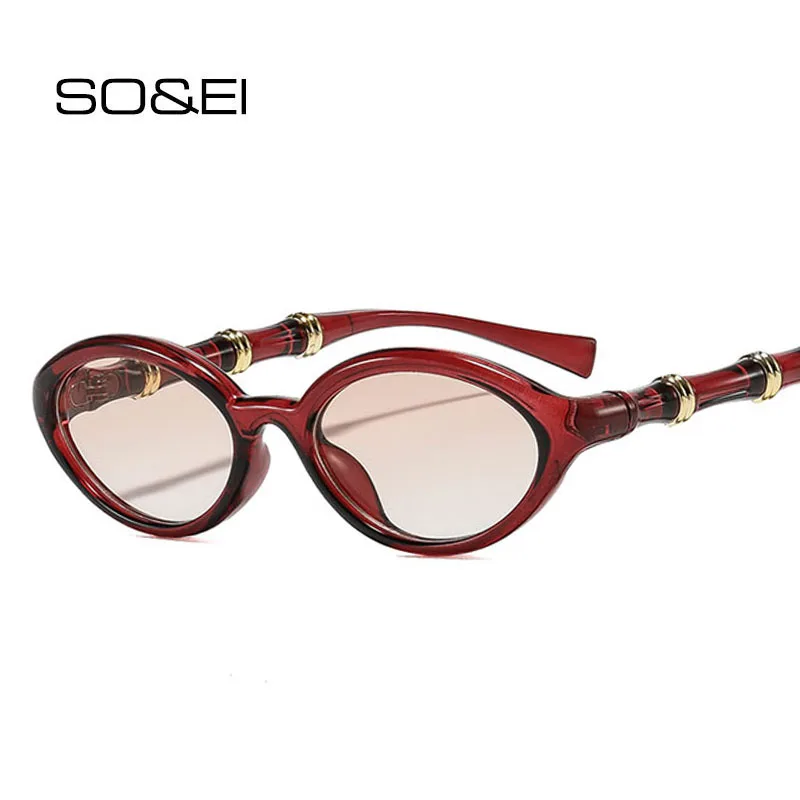 SO&EI Metal Hinge Fashion Bamboo Joint Temple Oval Sunglasses Ins Popular Gradient Shades UV400