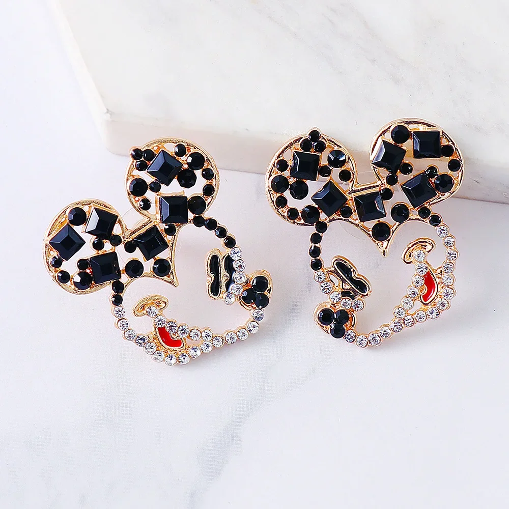 New Disney Boho Mickey Mouse Cute Design Cartoon Rhinestone Earrings 2022 Fashion Wedding Stud Earrings Birthday Gift Jewelry