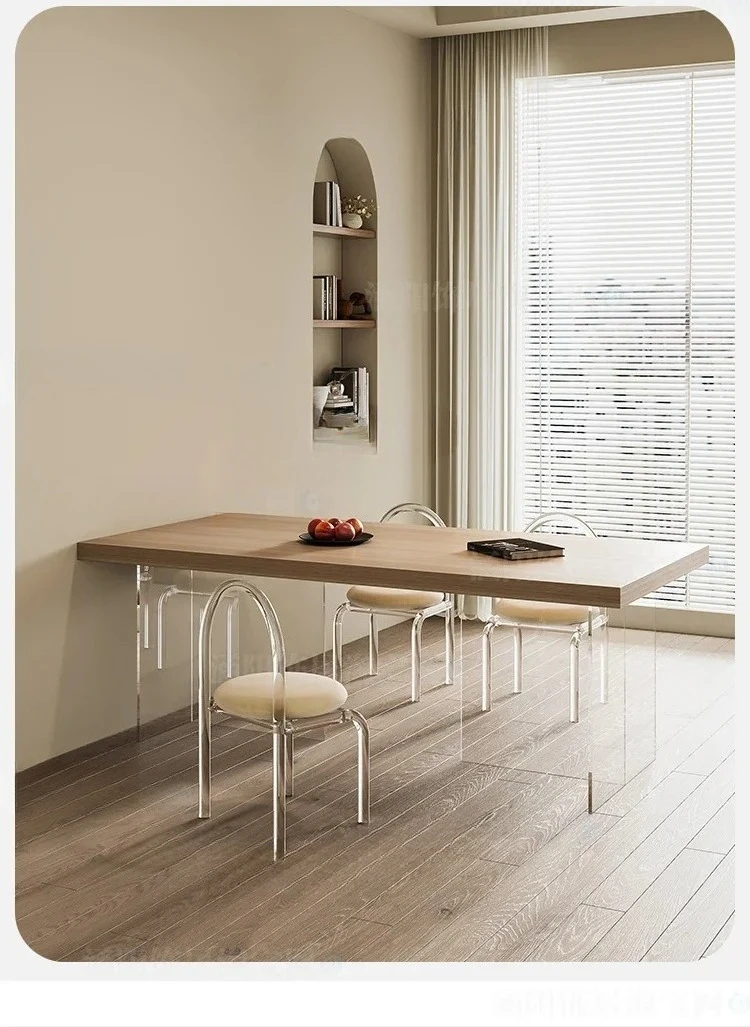 Скандинавская деревянная каменная тарелка, обеденный стол, бесшумный стиль, акриловая подвеска, бытовая маленькая квартира, прямоугольная из массива дерева