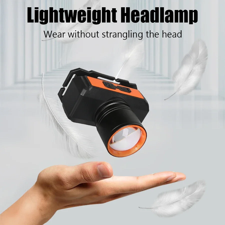 KDULIT Powerful LED Headlamp USB Rechargeable Telescopic Zoom Headlights Outdoor Waterproof Work Head Lamp Outdoor Camping Lamp