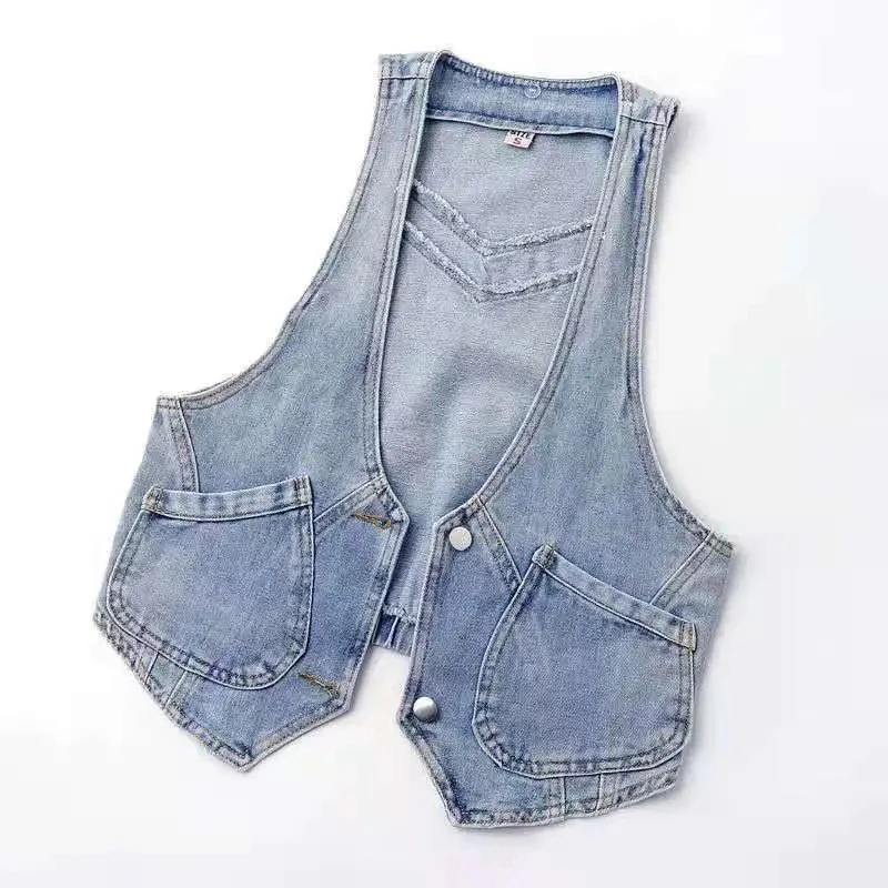 2024 New Denim Vest Women's Spring Autumn Clothes Sleeveless Wild Short Hooded Jacket Women Denim Jeans Vest Jacket Female