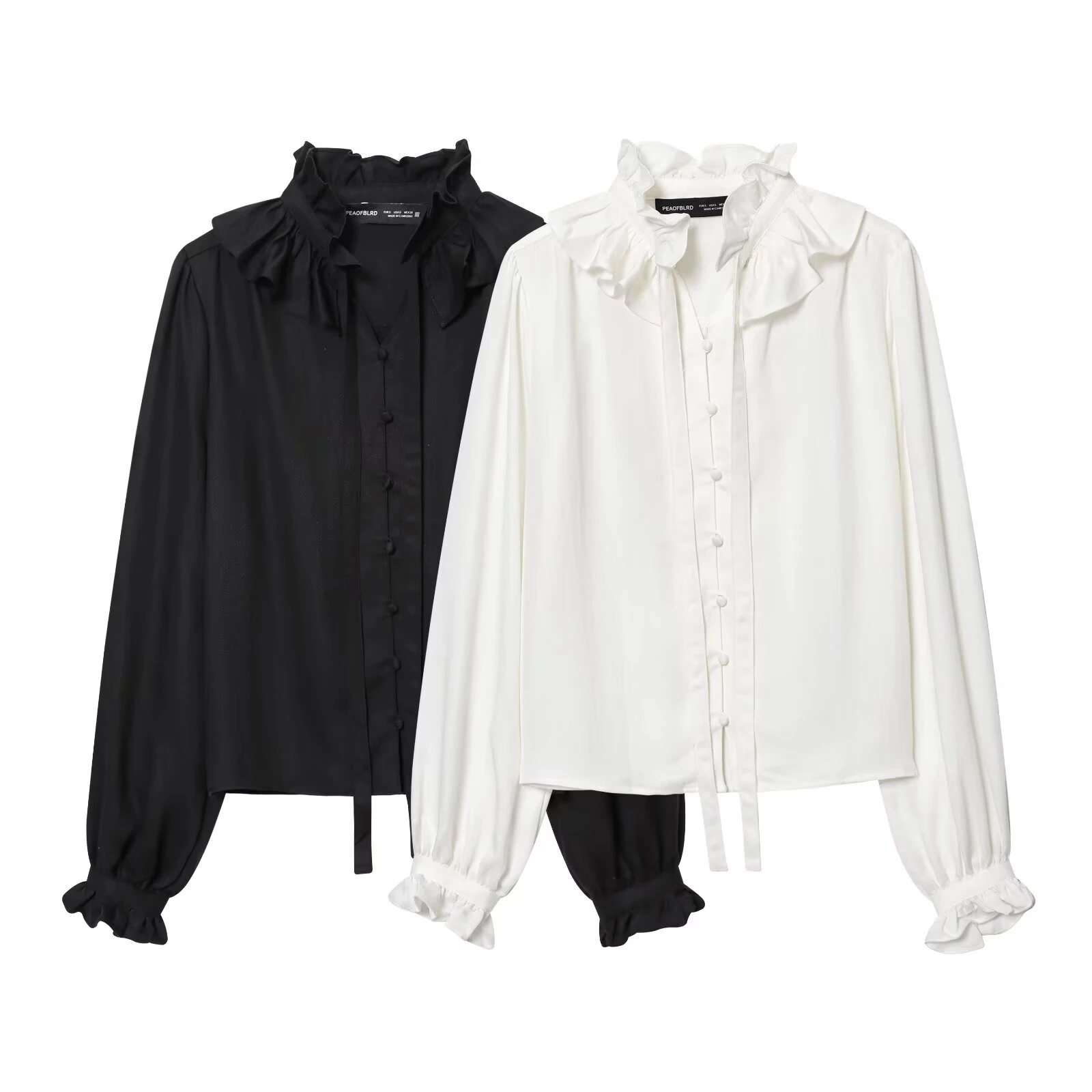 Winter neues Damen-Top mit lässigem, vielseitigem Temperament, einfach und modischem, langärmeligem, einreihigem, plissiertem Kragen