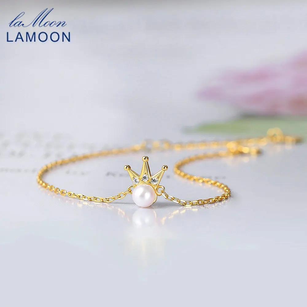 

LAMOON Ins Y2k Браслет с пресноводным жемчугом и короной для женщин, милый Bijou S925, серебро 14 К, позолоченное ювелирное изделие, очаровательный подарок LMHI072
