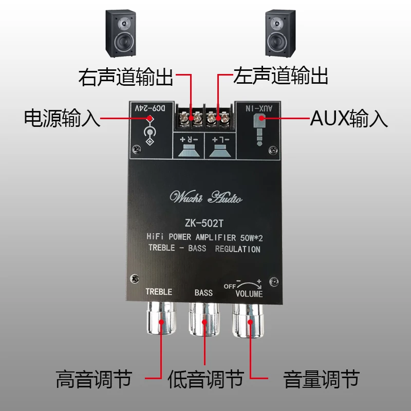 5.0 Bluetooth Dual Channel Stereo Front Audio Amplifier Board Module ZK-502T Subwoofer 2x50w