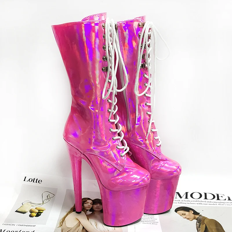 Lace Up Platform Boots Fashion New Style Sexy Fetish Shoes 20cm Pole Dance Nightclub Stripper Heel Laser Exotic Gladiator Women