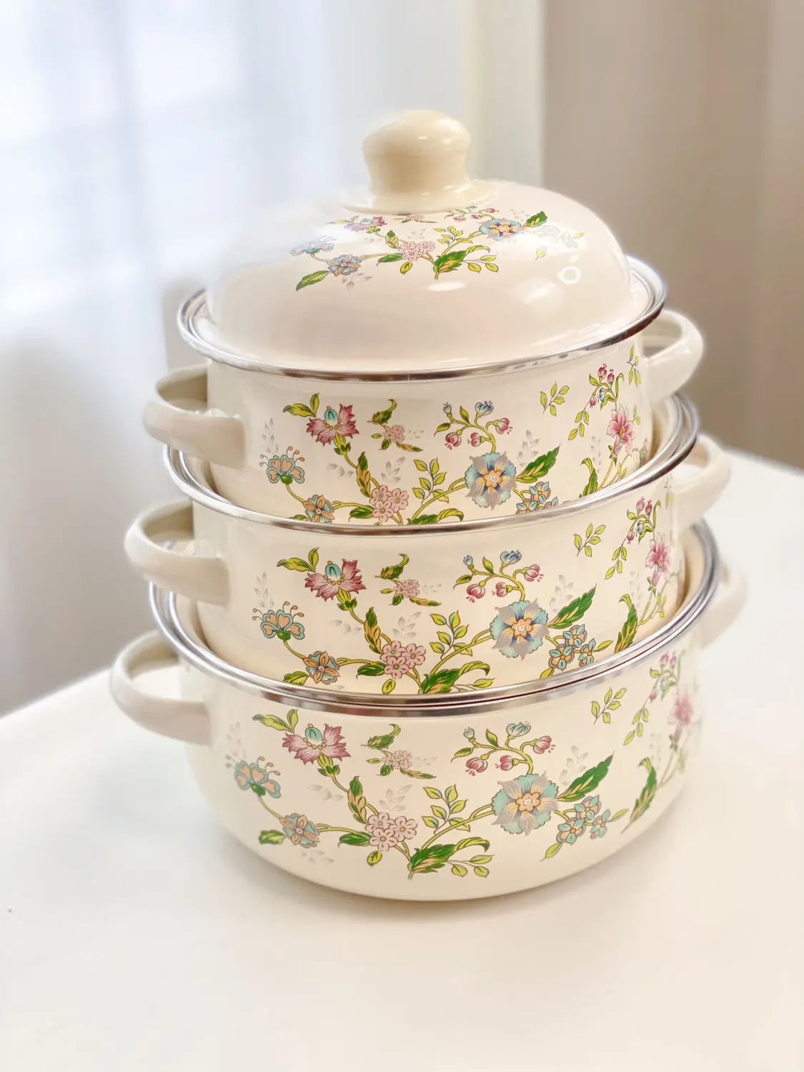 Enameled Saucepan Three-piece Set 16/18/20CM Crockpot Complementary Bowl Kitchen Cookware