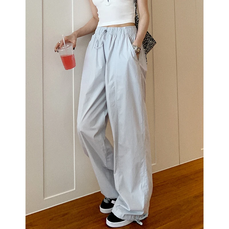 American Casual Sports Pants Women Loose Cuffed 2025 New Spring Autumn Lazy Style Slimming Workwear Wide Leg Trousers