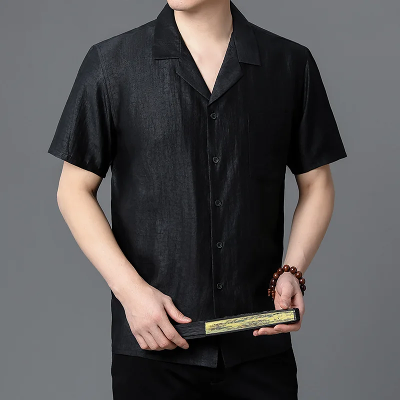 

Real Silk Summer New Crack Fragrant Cloud Yarn Young Luxury High-End Short Sleeve Shirt Pajamas Men