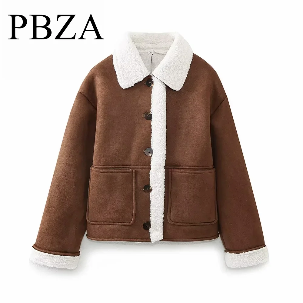 

2024 new autumn patch bag decoration lamb wool and flannel double-sided jacket jacket for women's wear