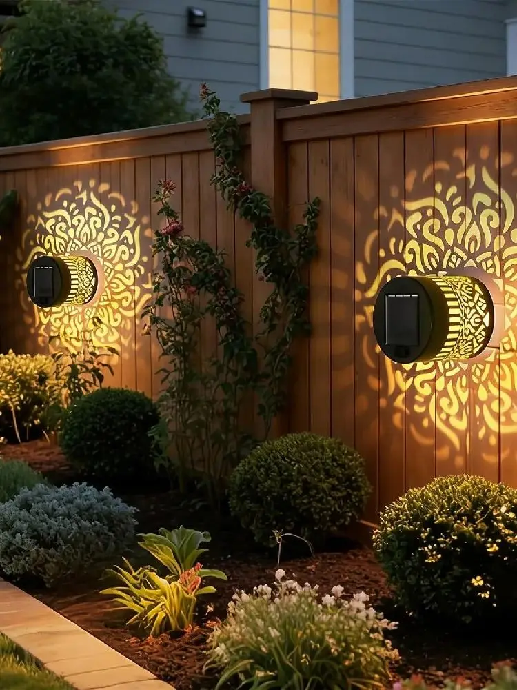 LED-Solarleuchten für Zäune und Mauern im Außenbereich, Metall-Mandala-Lichter, für Gärten, Rasenflächen, Grundstücke, Zäune, Korridore, Veranden