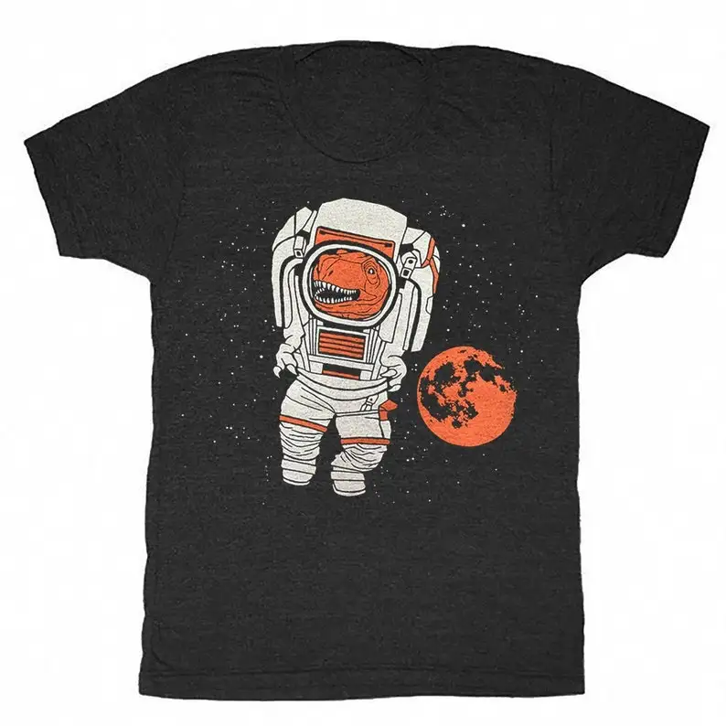 Trex Astronaut - Unisex Mens T-shirt Retro SciFi Tee Shirt Martian Dino Tyrannosaurus Rex Outerspace Space Red Mars Moon Stars N