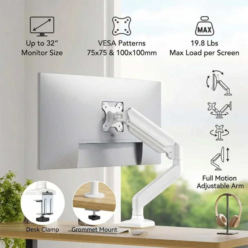 Soporte ajustable para monitor de computadora, brazo para monitor de un solo pantalla de hasta 32 pulgadas, soporte para monitor de carga pesada.