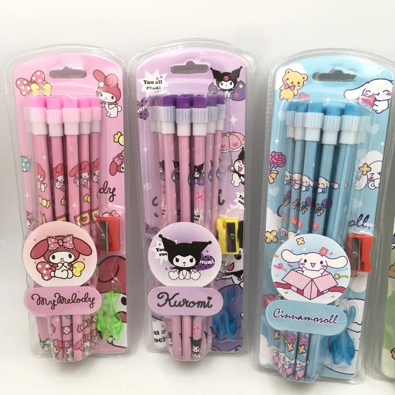 Sanrio Lápis De Madeira com Borracha, My Melody Lápis, Lápis Kuromi Cinnamoroll, Papelaria Infantil, Material Escolar, Atacado, Kawaii, 24 Pcs, 48Pcs