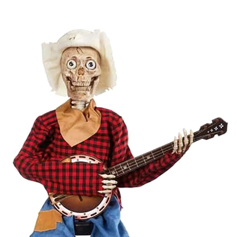 Halloween Fiddler Esqueleto Ornamentos, Assustador com olhos vermelhos LED, Decoração Pendurada Assustadora, Prop