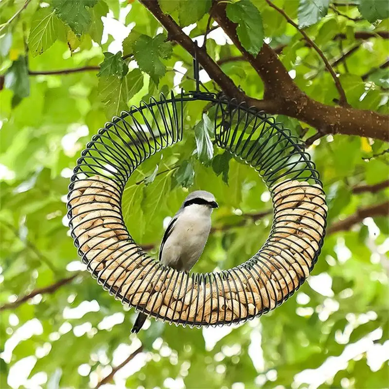 Blue Jay Feeder Groundnut Feeder Large Capacity Wreath Bird Feeder Round Metal Groundnut Bird Feeder For Outing Home Yard Garden