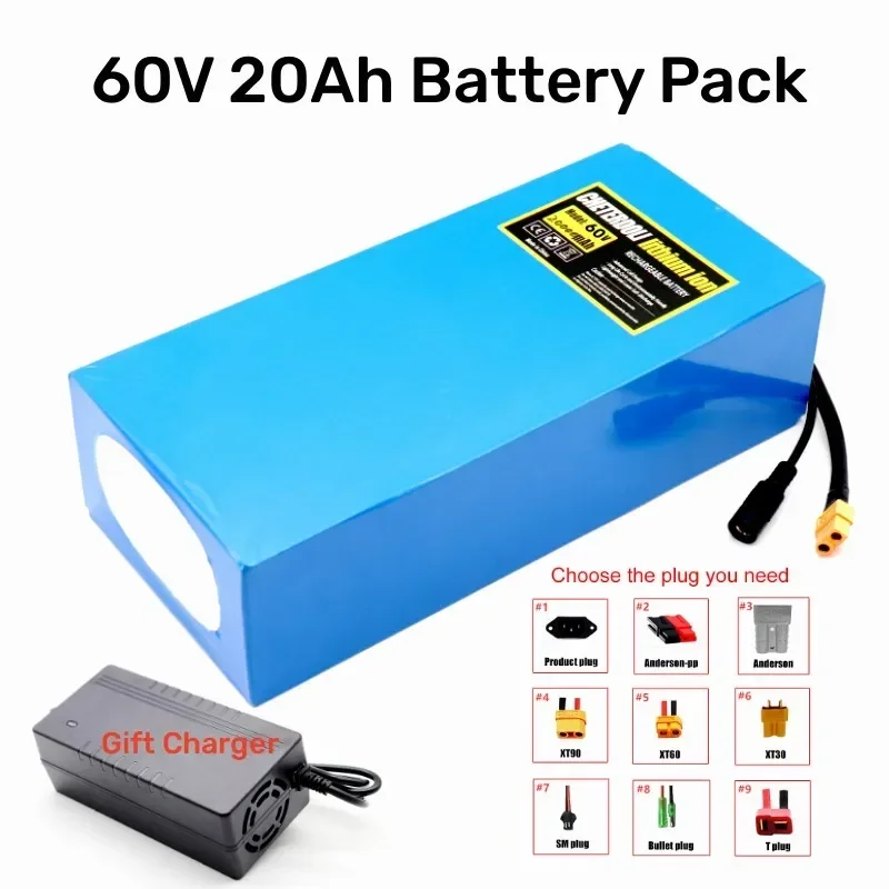 Ebike 60V Battery pack 50Ah 40Ah 30Ah 20Ah Electric Scooter Bateria Electric Bicycle 21700 Battery Scooter + 3A Charger