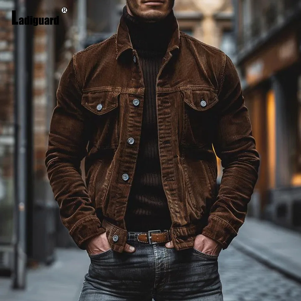 Men's Stand Pocket Casual Jackets European Style 2024 Autumn Fashion Classic Basic Jackets Men Slim Corduroy Tops Outerwear New