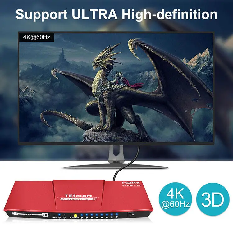 TESmart 2 wejścia 8 wyjść rozdzielacz HDMI 4k HDR EDID 4K60Hz domowe audio wideo i akcesoria rozdzielacz przełączników