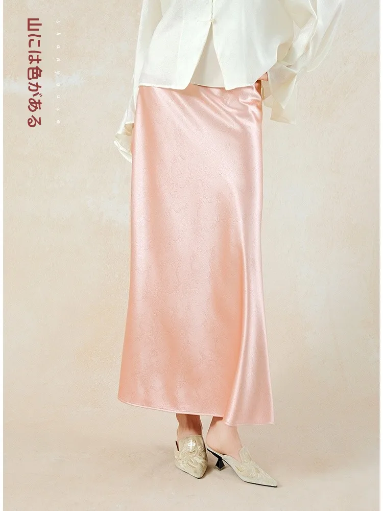 New Chinese Sle Satin f Skirt Pink National Trend Spring 2025 Stand Fit Straight Tube Skirt for Women Polyester Fiber