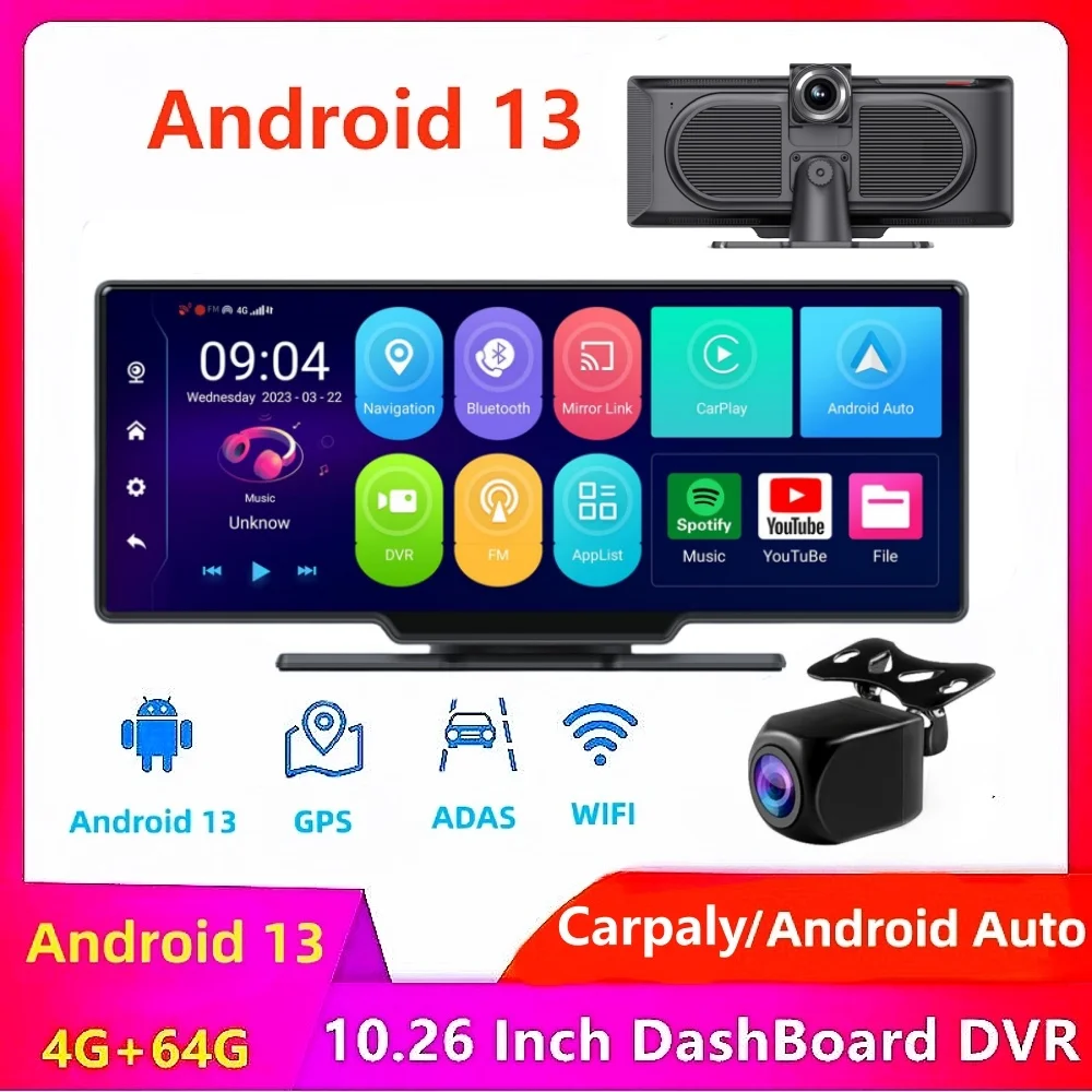 10,26 Zoll Android 13 4g 64g Wifi Auto Rückspiegel Stream Media GPS Navi Dash Cam Dual 1080p Kamera