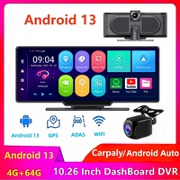 10.26 Inch Android 13  4G+64G WIFI Car Rearview Mirror Stream Media GPS Navi Dash Cam Dual 1080P Camera Car Dvr ADAS Super Nigh