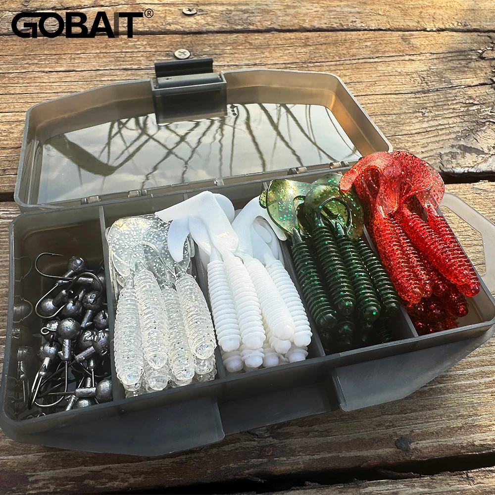 50PCS Metal Jig Bait 5cm 6cm 7cm T Tail Grub Worm Soft Lure 2g 5g 7g Jigging Head Hook Fishing Tackle Box Sinking Pesca Swimbait