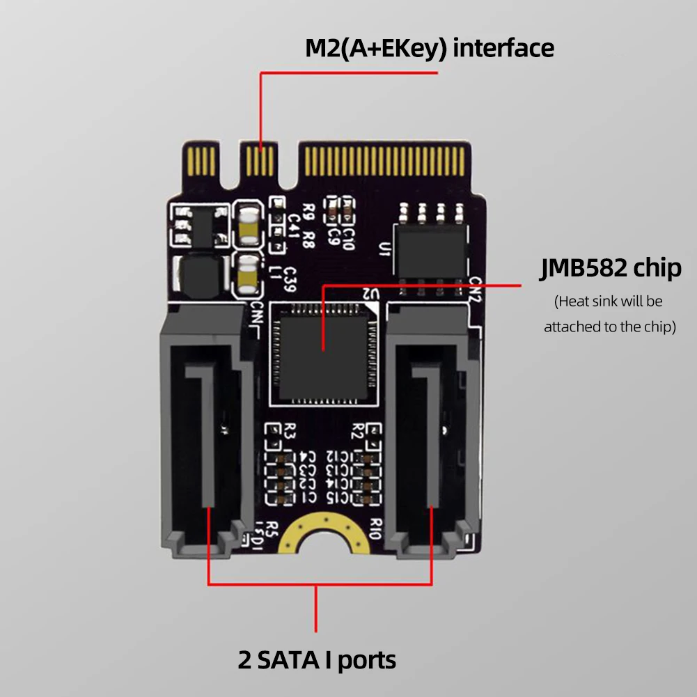 M2 To Dual SATA3.0 Hard Disk Adapter Card JMB585 Chipset Solution PCI-E3.0 Card KEY A/E WIFI M.2 To SATA Expansion Card Adapter