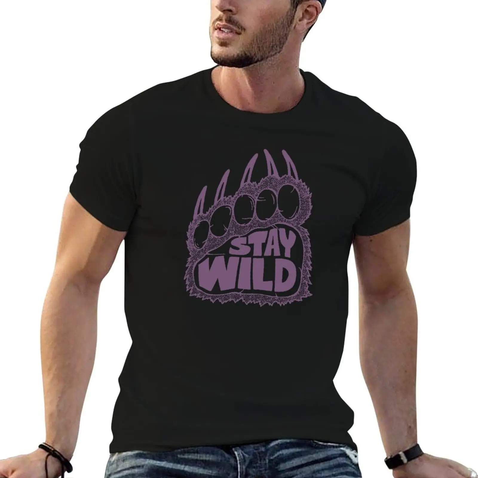 

Stay Wild Bear Paw (Black / Mauve) T-Shirt t shirt custom print t shirt for man T-Shirt