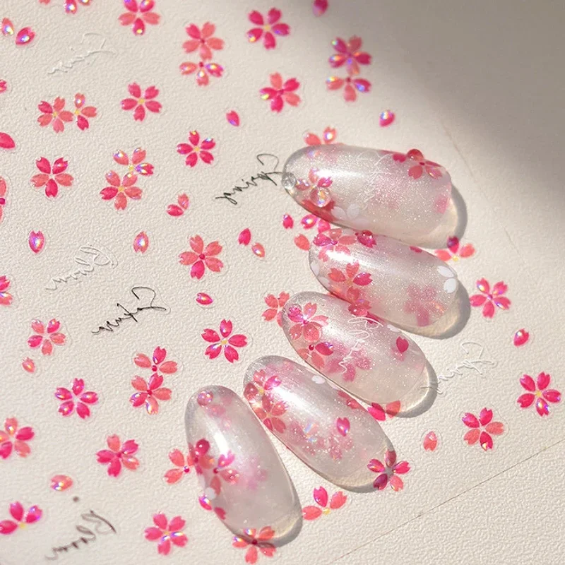 Fantasy Jelly Daisy Flowers Rhinestones Lily Peony Rose Camellia Cherry Blossom Colorful Spring Nail Art Stickers Manicure Decal