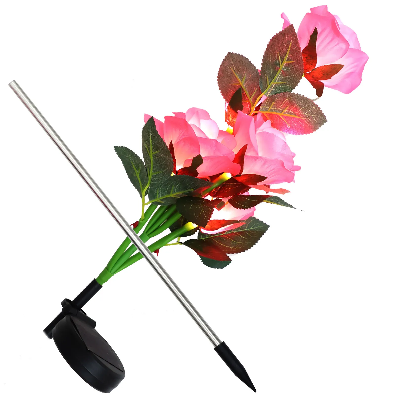 5 Heads Solar Rose Lawn Light Artificial LED Artificial Flower Pole Stick Light for Outdoor Decoration Garden