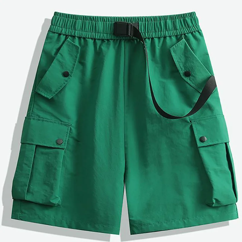 

Модные эластичные повседневные шорты с карманами на пуговицах, мужская одежда, новинка лета 2025 года, свободные шорты-карго с высокой талией в молодежном стиле