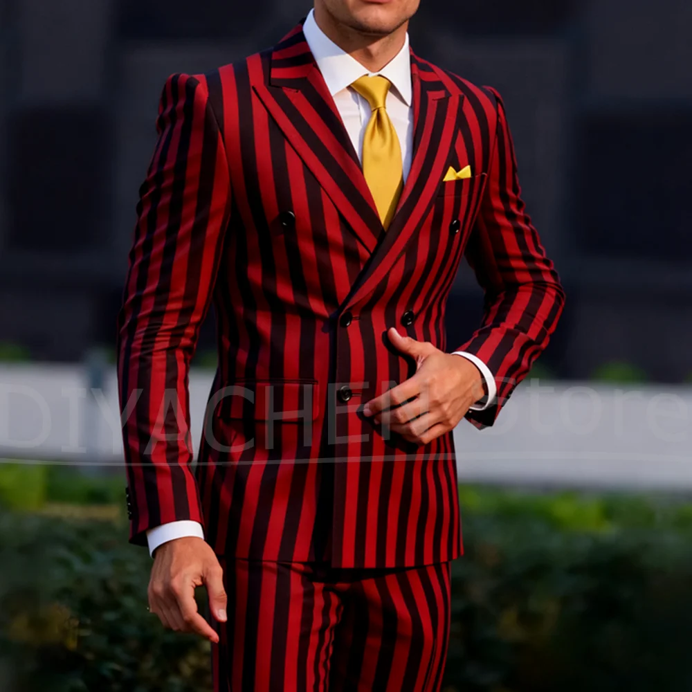 

Мужской полосатый костюм, комплект из 2 предметов, двубортный мужской костюм с остроконечными лацканами, модная одежда для вечеринки, свадьбы, умные повседневные костюмы по индивидуальному заказу