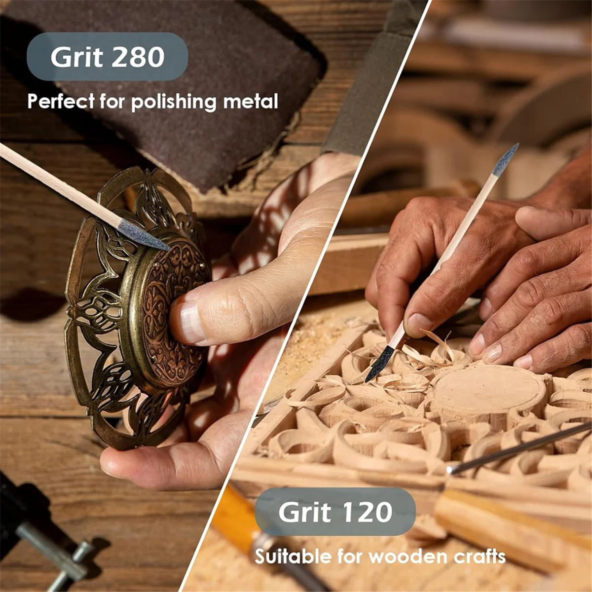 AA98 Sanding Sticks 50 Pcs, Double-Ended Sanding Tools for Wood & Plastic Models, 120/280 Grit, 5.4 X 0.2 Inch
