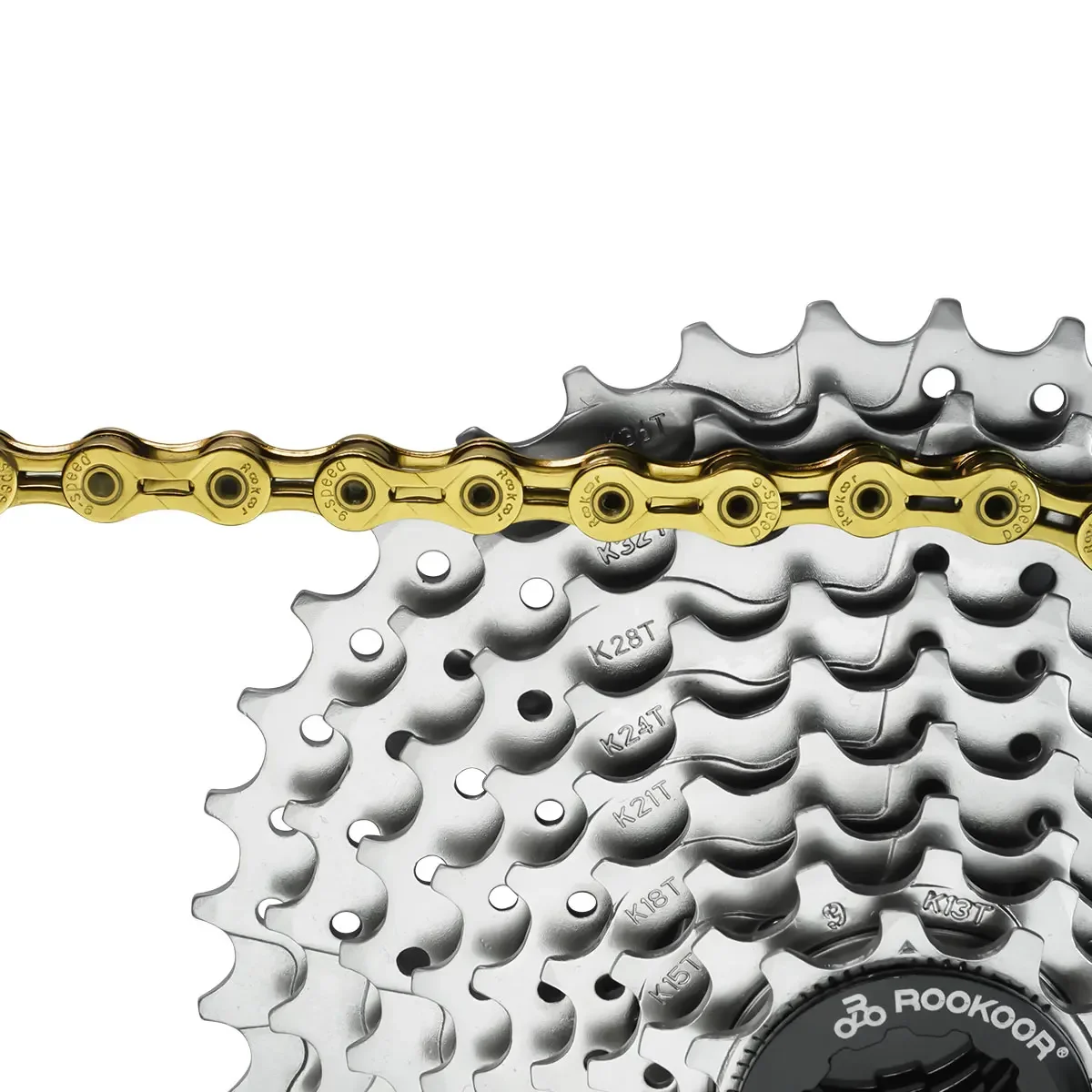 Rookoor Bicycle Chain 9 Speed Titanium Plated SL Full Hollow Chains  For Road MTB Bike Cycling Accessories 116 Links Gold Silver