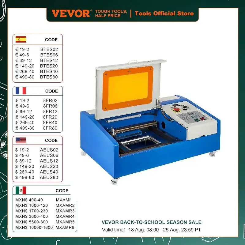 VEVOR K40 Upgraded 40W CO2 Laser Engraver 3020 Laser Engraving Cutting Machine LCD Display Digital Cutter Printer with Wheels