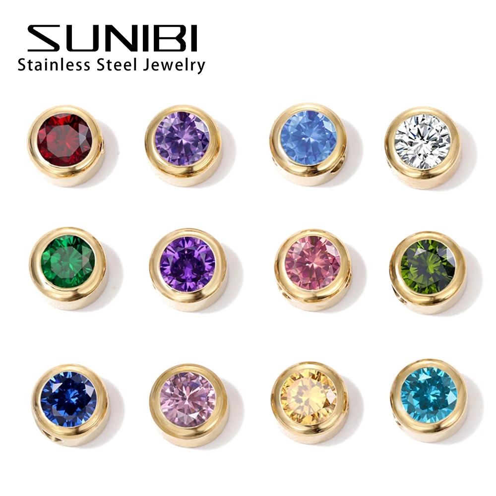 SUNIBI Stainless Steel Charm Crystal Necklace Pendant Birthstone Charms For Jewelry Making Women Earrings DIY Accessories