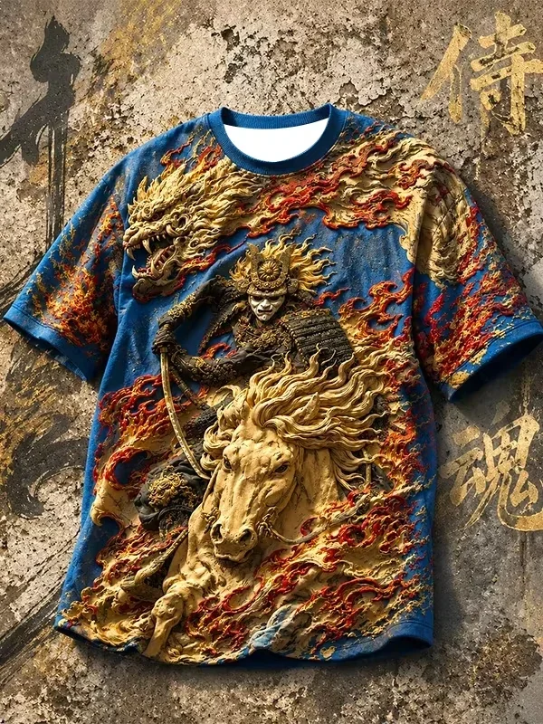 Vintage Chinese Dragon Samurai 3d Print T-shirt Men Women Fashion Breathable Short Sleeve Tops Tees