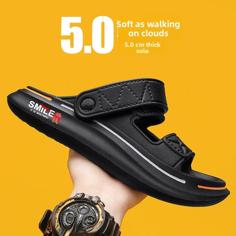 

Men's Summer Outdoor Wear Anti-Slip Deodorant Wear-Resistant Driver Sports Dual-Purpose Beach Slippers Lightweight Thick Bottom