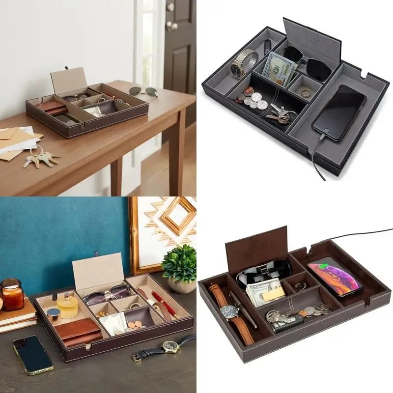 Handmade Leather Tray Storage Box for Jewelry Office Supplies Cell Phone Guangdong Craft