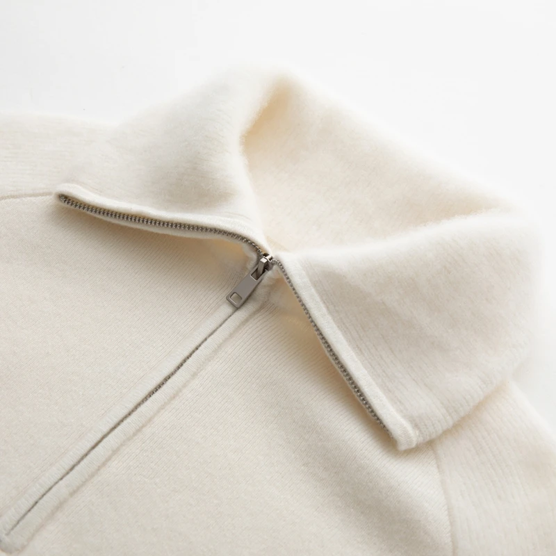 女性用100％カシミヤセーター、ジッパー付きニットセーター、タートルネック、厚手プルオーバー、プレッピースタイル、高級秋冬カシミヤトップス